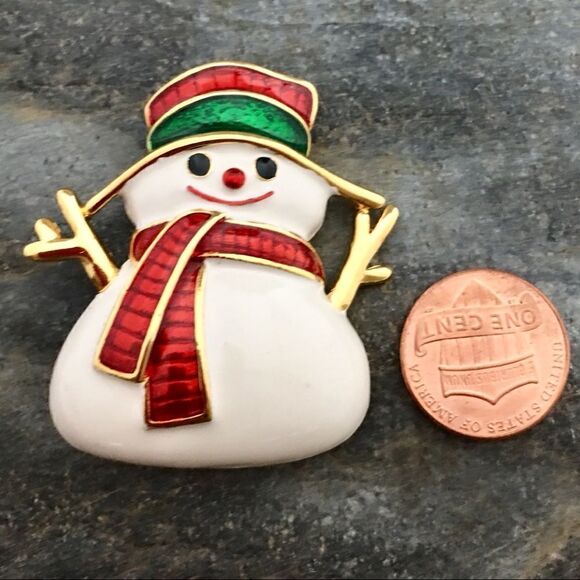 Awwww Smiling Snowman Enamel Vintage Brooch 1041 - Picture 3 of 5